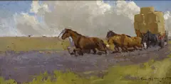 George Washington Lambert, ORIGINAL SKETCH - ACROSS THE BLACK SOIL PLAINS 1900, 1900, oil on board