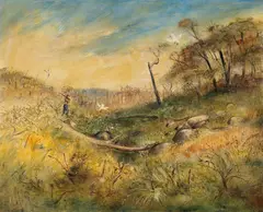 NEAR BENDIGO (1951) by Arthur Boyd, 1951, oil, tempera and resin on composition board, sold Nov 2012