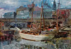 LITTLE DOCK, YARRA RIVER, MELBOURNE by Frederick McCubbin, oil on canvas, sold Nov 2012