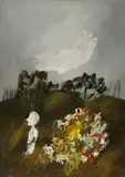 (FIGURE IN LANDSCAPE) 1955 by Charles Blackman, 1955, oil on carboard, sold Nov 2012