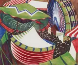 Lill Tschudi, VILLAGE FAIR 1934, 1934, colour linocut
