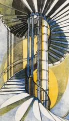 Cyril Power, THE TUBE STAIRCASE (1929), 1929, colour linocut