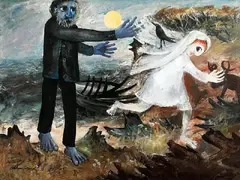Arthur Boyd, BRIDE RUNNING AWAY (1957), 1957, oil and tempera on composition board