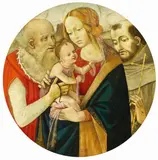 Filippino Lippi, Maria mit Kind und zwei Heiligen (Hl. Hieronymus und Hl. Franziskus), Tempera auf Pappel