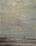 Max Clarenbach, Am Nordseestrand, Technik: Öl auf Papier