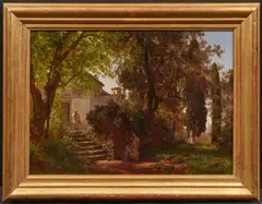 Oswald Achenbach, Im Park des Castel Gandolfo, Technik: Öl auf Leinwand