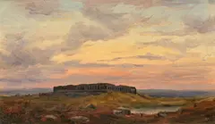 Eduard Wilhelm Pose, Abendrot über Paestum, Öl auf Leinwand