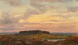 Eduard Wilhelm Pose, Abendrot über Paestum, Öl auf Leinwand