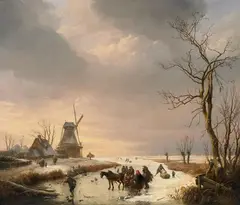 Eugène Verboeckhoven, Auf dem Eis, Öl auf Mahagoni (?)