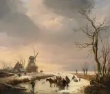Eugène Verboeckhoven, Auf dem Eis, Öl auf Mahagoni (?)