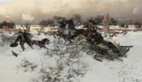 Jaroslav Věšín, Winterliche Schlittenfahrt mit Fasanenjagd, Öl auf Leinwand