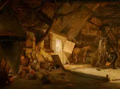 Scheuneninterieur mit Bauern by Isaac van Ostade, Öl auf Holz, sold Nov 2014