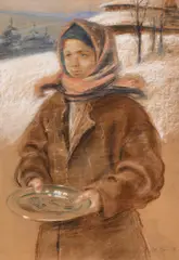 Stanislaw Górski, Mädchen mit Schale, Pastell auf Karton