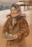 Stanislaw Górski, Mädchen mit Schale, Pastell auf Karton