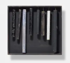 Auktion 329, Los 483 by Herbert Zangs, Um 1954/1964/1975, Mischtechnik (Holz, Farbe, Draht, Bindfaden, acht Papprollen), sold Nov 2013
