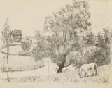 Friedrich Ahlers-Hestermann, Flusslandschaft mit grasendem Pferd