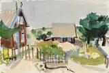 Erich Hartmann, "Häuser in Nidden", Aquarell über Bleistift auf Aquarellbütten