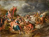 Hans Jordaens III, Moses vernichtet die Truppen des Pharao im roten Meer, Öl auf Kupfer