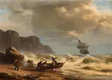 Franz Johann Wilhelm Hünten, Ausfahrt bei stürmischer See, Öl auf Leinwand