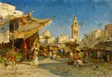 Carl Wuttke, Basar in Tunis, Öl auf Holz