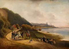 Wilhelm Alexander Meyerheim, Porträt der Stettiner Fabrikantenfamilie Johannes von Quistorp am Stettiner Haff, Öl auf Leinwand