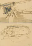 Joseph Beuys, Ohne Titel, Zwei Federzeichnungen mit blauer Tinte (verblasst) auf chamoisfarbenem Papier