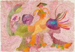 Auf rosa Wölkchen by Ursula Schultze-Bluhm, Farbstiftzeichnung auf SCHOELLERSHAMMER, Kölner Malkasten 4G dick (Trockenstempel), sold Nov 2015