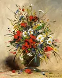 Blumenstrauß mit Mohn und Margeriten by Eugène Henri Cauchois, Öl auf Leinwand, sold Nov 2015