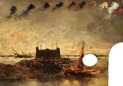 Eugène Deshayes, Hafeneinfahrt, Öl auf Holz (Malerpalette)