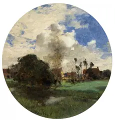 Léon Germain Pelouse, Dorflandschaft, Öl auf Bütten