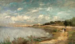 Adolphe Appian, Küstenlandschaft mit Staffage, Öl auf Leinwand