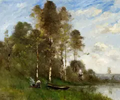 Paysan fait du feu by Paul Désiré Trouillebert, Öl auf Leinwand, sold Nov 2014