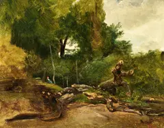 Camille Flers, Holzfäller im Wald von Fontainebleau, Öl auf Karton