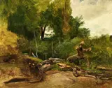 Camille Flers, Holzfäller im Wald von Fontainebleau, Öl auf Karton
