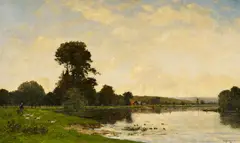 Hippolyte Camille Delpy, Les oies au bord de la rivière, Öl auf Leinwand