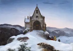 Ernst Ferdinand Oehme, "Bergkapelle im Winter", Öl auf Leinwand