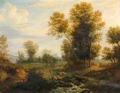 Pastorale Landschaft by Heinrich Dallwig, Öl auf Leinwand, sold Nov 2014