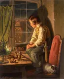Weihnachtsabend by Carl Friedrich Moritz - genannt "Feuermüller" Müller, Öl auf Leinwand, sold Nov 2014
