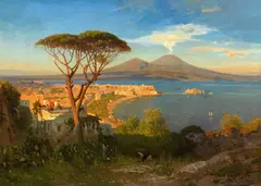 Otto Geleng, Blick auf die Bucht von Neapel und den Vesuv, Öl auf Leinwand