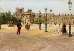 Georges Stein, Blick auf den Louvre, Öl auf Leinwand