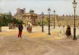 Georges Stein, Blick auf den Louvre, Öl auf Leinwand