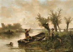 Entenjagd by Johann Mari Ten Kate, Öl auf Leinwand, sold Nov 2014