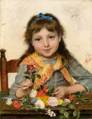 Luigi Bechi, Junges Mädchen mit Blumen, Öl auf Leinwand