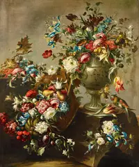 Blumenstillleben mit Papagei by Francesco Guardi, Öl auf Leinwand, sold Nov 2014