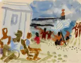 Eduard Bargheer, Ohne Titel (Am Strand), Aquarell auf dünnem Zeichenpapier