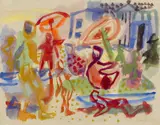 Eduard Bargheer, Ohne Titel (Am Strand), Aquarell auf dünnem Zeichenpapier