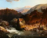 Carl Hilgers, Alte Wassermühle im Gebirge, Öl auf Leinwand