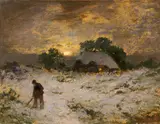 Louis Douzette, Winterlandschaft bei Sonnenuntergang