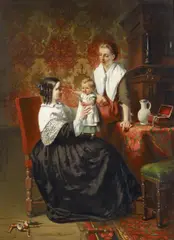 Mutter mit Kind by Johann Christian Gustav Zeitz, Öl auf Holz, sold Nov 2014