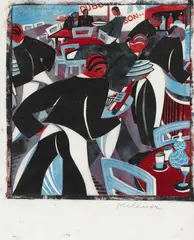 Kellner by Lill (Lili) Tschudi, Farbiger Linolschnitt auf sehr feinem Japan, sold Nov 2014